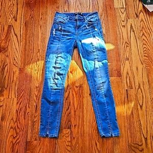 Distressed Cowgirl Jeans (Small, Blue)